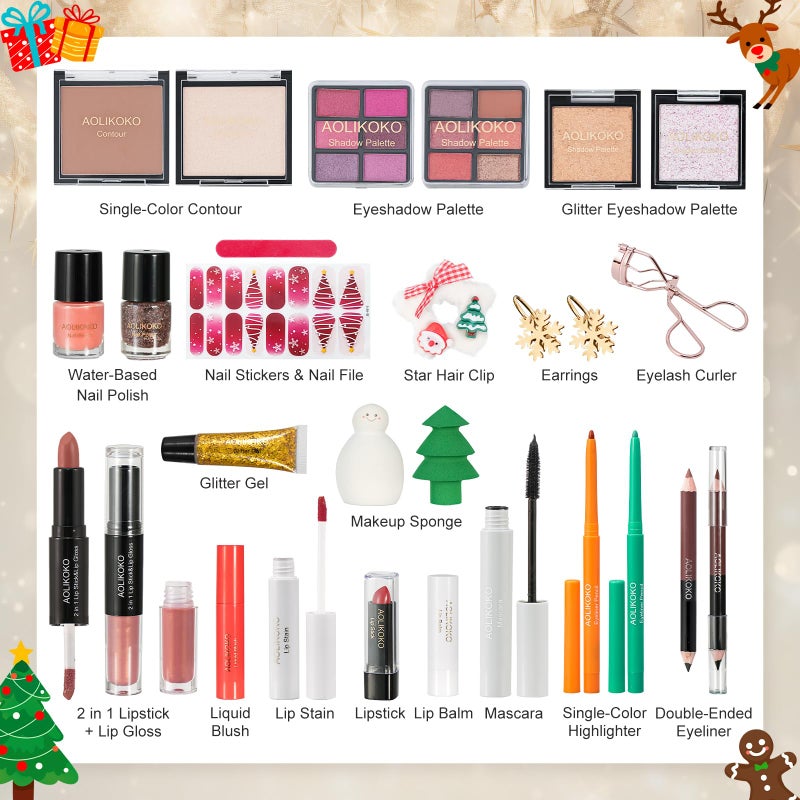 AOLIKOKO Makeup Advent Calendar 2025, 24 Days Christmas Gift Set For Women Girls &Teens, Surprises Christmas Calendar Countdown Gift for Women,Countdown Calendar Full Makeup Kit Cosmetic Gift - Image 3